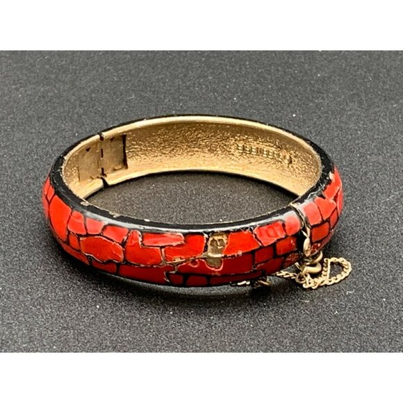 VTG Eisenberg Red Mosaic Hinged Bangle Bracelet 60s Jewelry Collectible - Picture 8 of 8